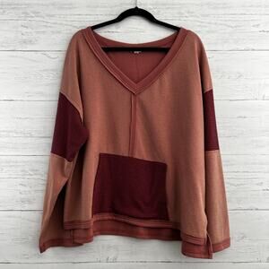 POL Rust Colorblock Pullover Waffle Knit Top Size M
